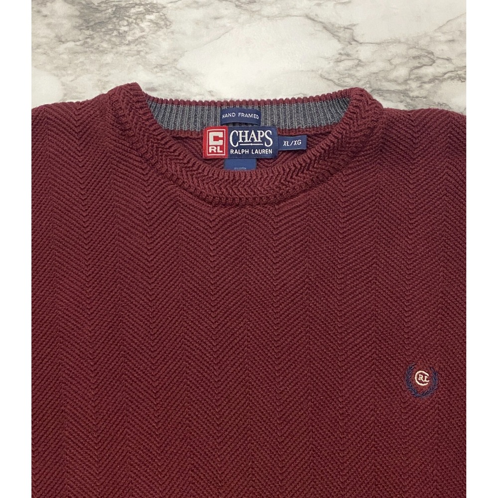 CHAPS Ralph Lauren Hand Framed Mens Sweater Size XL Burgundy Pullover Emb Logo - Picture 2 of 8